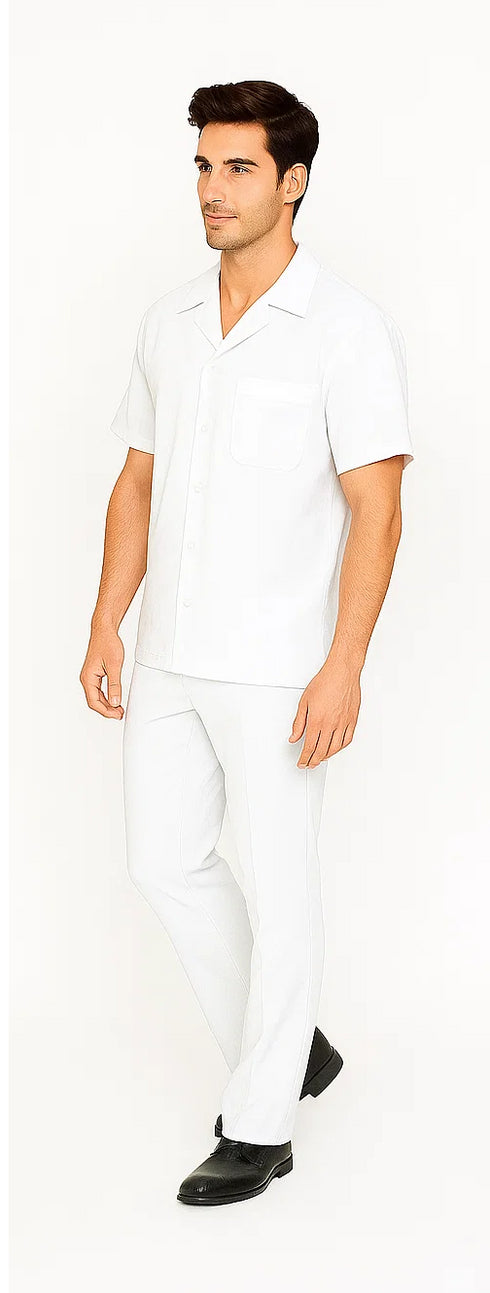 Mens Walking Suit in Color White Leisure Suit Casual Matching Shirt and Pants $99