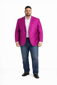 Mens Western Blazer - Paisley Pattern Cowboy Tuxedo Jacket in Color Fuchsia