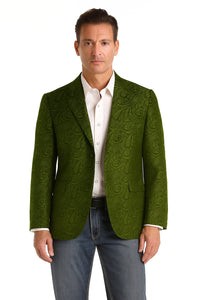 Mens Western Blazer - Paisley Pattern Cowboy Tuxedo Jacket in Color Olive