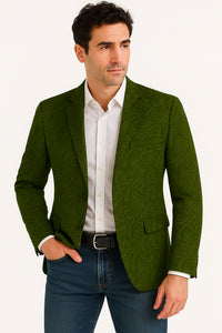 Mens Western Blazer - Paisley Pattern Cowboy Tuxedo Jacket in Color Olive