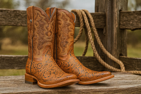 Hand Tooled Cowboy Boots Print