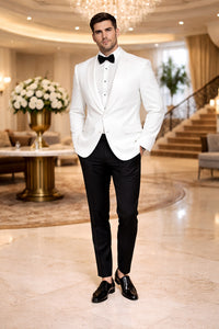 Mens White 1 Button Shawl Lapel Dinner Jacket