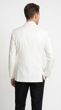 Men's White Double Breasted Dinner Jacket – Peak Lapel Tuxedo Blazer for Weddings, Black Tie & Formal Events