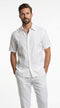 Mens White Embroidered Walking Suit Set – Short Sleeve Shirt and Pants Casual Summer Outfit for Vacation, Beach and Everyday Wear