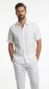 Mens White Embroidered Walking Suit Set – Short Sleeve Shirt and Pants Casual Summer Outfit for Vacation, Beach and Everyday Wear