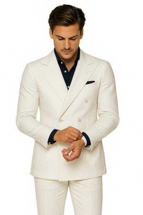 Linen Suit - Mens Summer Suits in White - Beach  Wedding 4 Button