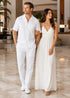 Mens White Seersucker Walking Suit Set – Casual Summer Short Sleeve Outfit with Matching Pants Lightweight Two Piece Set