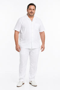 Mens White Seersucker Walking Suit Set – Casual Summer Short Sleeve Outfit with Matching Pants Lightweight Two Piece Set
