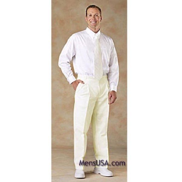 Mens Dress Pants -Pleated Pants / Slacks Plus White Shirt & Matching Tie Ivory -Unfinished Bottom