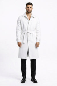Men's White Wool Belted Long Coat – Classic Overcoat for Formal Wear, Wedding Full length