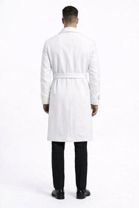 Men's White Wool Belted Long Coat – Classic Overcoat for Formal Wear, Wedding Full length