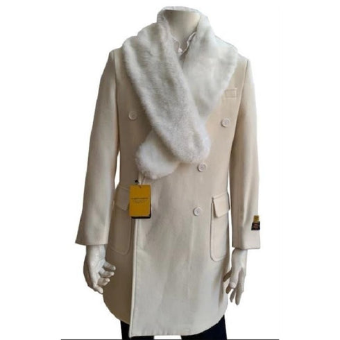 WHITE MENS WOOL COAT CASHMERE OVERCOATS FULL LENGTH TOP WHITE OVERCOAT