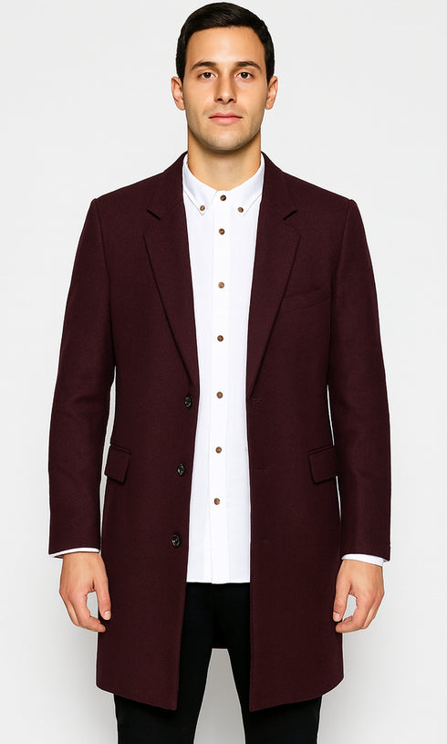 Mens Wool Burgundy ~ Wine Wool Coat ~ Car coat ~Peacoat By Alberto Nardoni