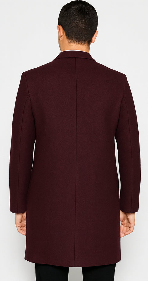 Mens Wool Burgundy ~ Wine Wool Coat ~ Car coat ~Peacoat By Alberto Nardoni