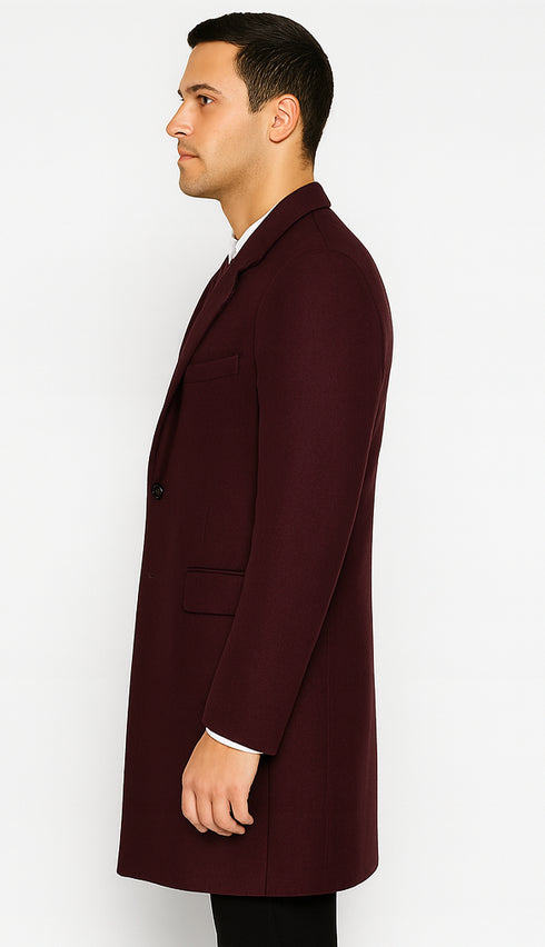 Mens Wool Burgundy ~ Wine Wool Coat ~ Car coat ~Peacoat By Alberto Nardoni
