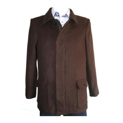 Mens Wool coat with zipper - Brown Peacoat with zipper