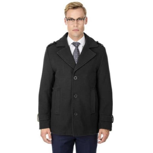 Mens Wool Peacoat Wool Overcoat Grey Topcoat