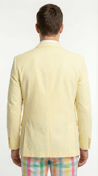 Mens Yellow Seersucker Blazer – Lightweight Summer Sport Coat Formal Casual Wedding Party Jacket