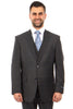 Mens Zegarie Brand Men's 100% Wool Modern Fit Vested Suit in Charcoal Grey & Blue Windowpane Plaid