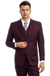 Mens Zegarie Brand Men's Designer Two Button Modern Fit Vested Wool Suit in Burgundy