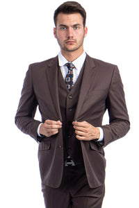 Mens Zegarie Brand Men's Designer Two Button Modern Fit Vested Wool Suit in Cocoa Brown