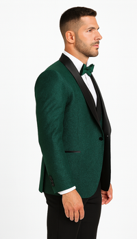 Men’s Floral Lace Hunter Green Tuxedo Set – Premium Vested Wedding Suit