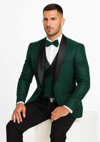Men’s Floral Lace Hunter Green Tuxedo Set – Premium Vested Wedding Suit