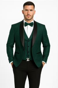 Men’s Floral Lace Hunter Green Tuxedo Set – Premium Vested Wedding Suit