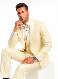 Men’s Ivory Floral Lace Tuxedo – Premium Vested Groom Wedding Outfit