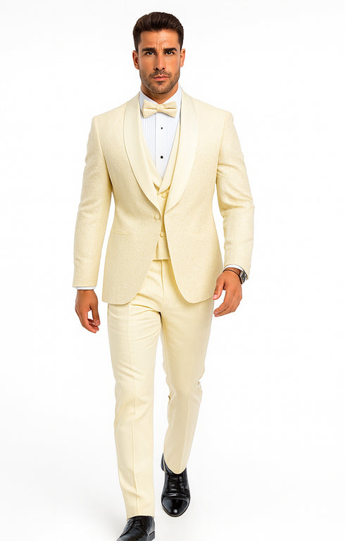 Men’s Ivory Floral Lace Tuxedo – Premium Vested Groom Wedding Outfit