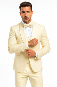 Men’s Ivory Floral Lace Tuxedo – Premium Vested Groom Wedding Outfit