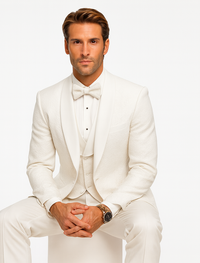Men’s White Floral Lace Tuxedo – Premium Vested Groom Wedding Outfit