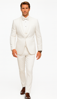 Men’s White Floral Lace Tuxedo – Premium Vested Groom Wedding Outfit