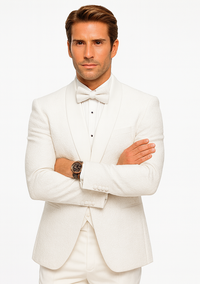 Men’s White Floral Lace Tuxedo – Premium Vested Groom Wedding Outfit