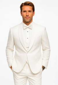 Men’s White Floral Lace Tuxedo – Premium Vested Groom Wedding Outfit