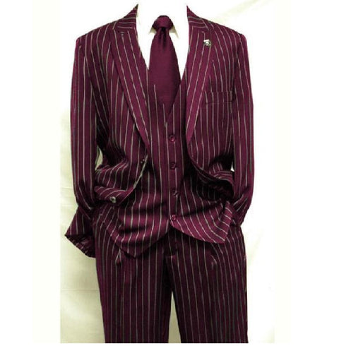 Men's Gangster Bold PinStripe Stripe Chalk Pinstripe Vested 3 Piece Fashion Suit 1920;S 30s Fashion In 10 Colors