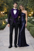 Mens Black With Purple Velvet Lapel 3-Piece Tailored-Fit Tuxedo