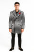 Mens Houndstooth Peacoat - Black White Check Houndstooth Wool Carcoat