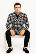 Mens Houndstooth Peacoat - Black White Check Houndstooth Wool Carcoat