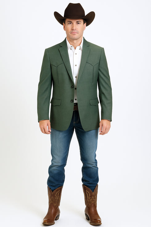 Western Blazer - Saco Para Hombre - Mens Double Button Western Green Blazer