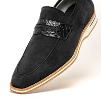 Zelli Meo 3 Suede and Crocodile Penny Loafers in Black