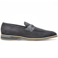 Zelli Meo 3 Suede Loafers with Genuine Crocodile Accent in Grey