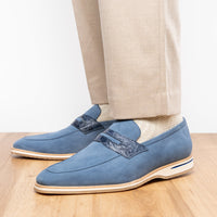 Zelli Meo 3 Suede and Genuine Crocodile Penny Loafers in Water Blue