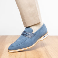 Zelli Meo 3 Suede and Genuine Crocodile Penny Loafers in Water Blue
