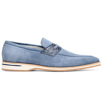 Zelli Meo 3 Suede and Genuine Crocodile Penny Loafers in Water Blue