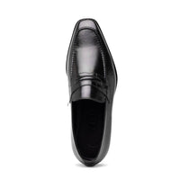 Zelli Meo Hand-Burnished Calfskin Loafers with Embossed Vamp in Black