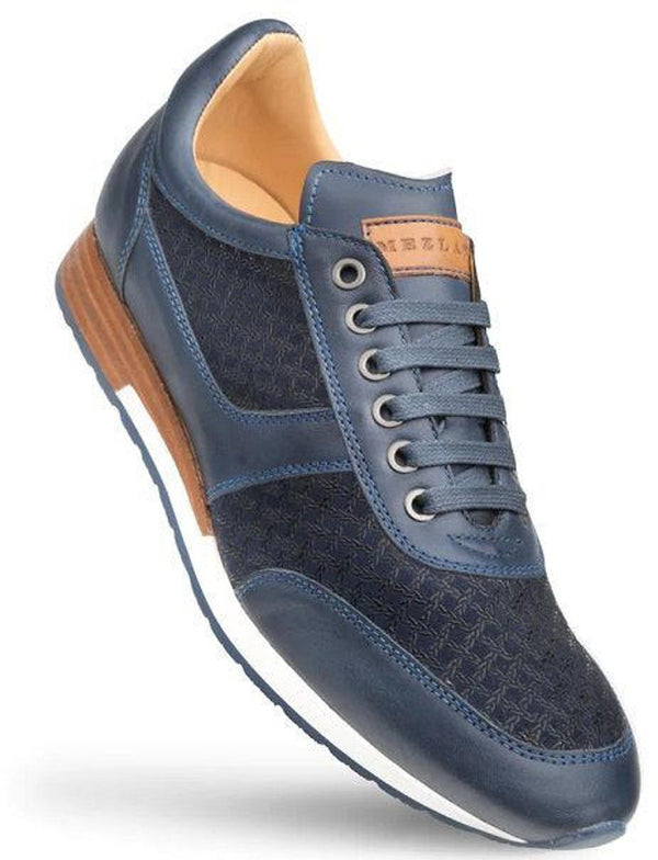 Mezlan Calfskin Suede Dress Sneakers Blue Patina