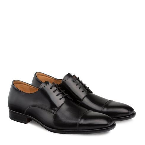 Mens Mezlan Republic Calfskin Cap Toe Blucher Dress Shoe in Black