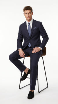 Men’s Navy Linen Suit for Beach Wedding, Summer Dress Suit with Jacket and Pants