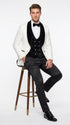 Marco Lorenzo Premium White Paisley 4 Piece Suit with Black Velvet Shawl Lapel and Matching Bow Tie